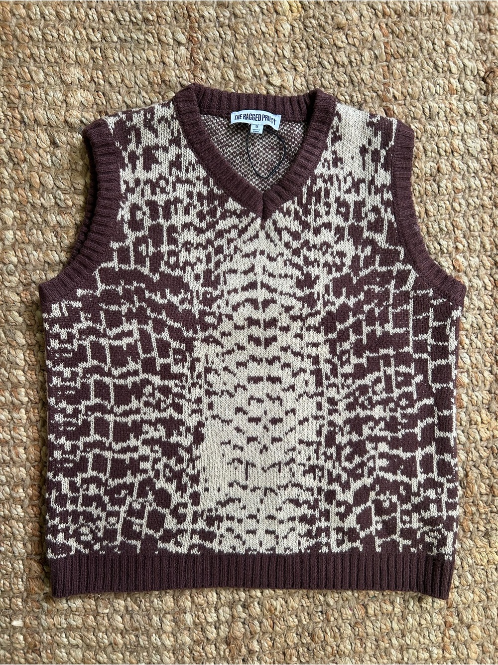 The Ragged Priest Brown & Cream Patterned V-Neck Knit Vest